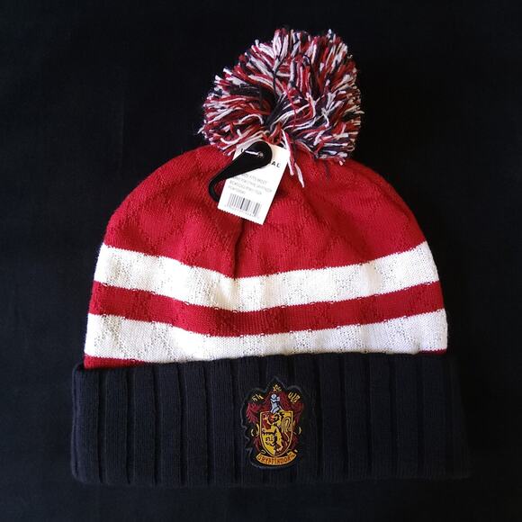 Gryffindor Harry Potter Red Winter Embroidered Striped pom pom Beanie Knit Hat - Picture 1 of 4